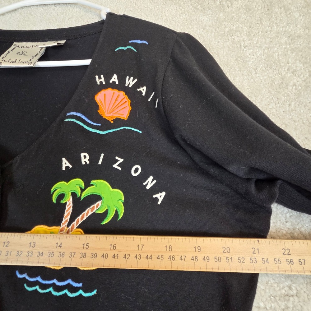 VTG Michael Simon Lite Womens Black Embroidered Vacation Cardigan P/M - Picture 6 of 8